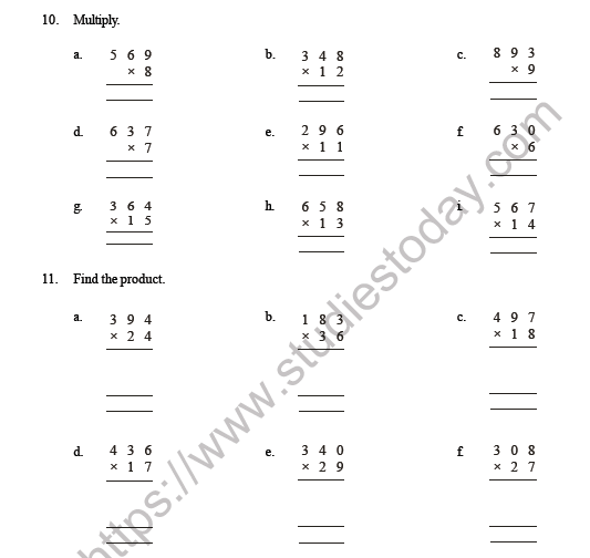 CBSE Class 3 Maths Multiplication Question Bank